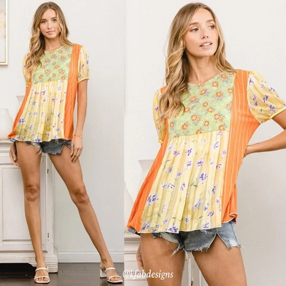 ❤️LAST ONE! Amazing Color Block Color Print Floral Swing Top! - Picture 5 of 6